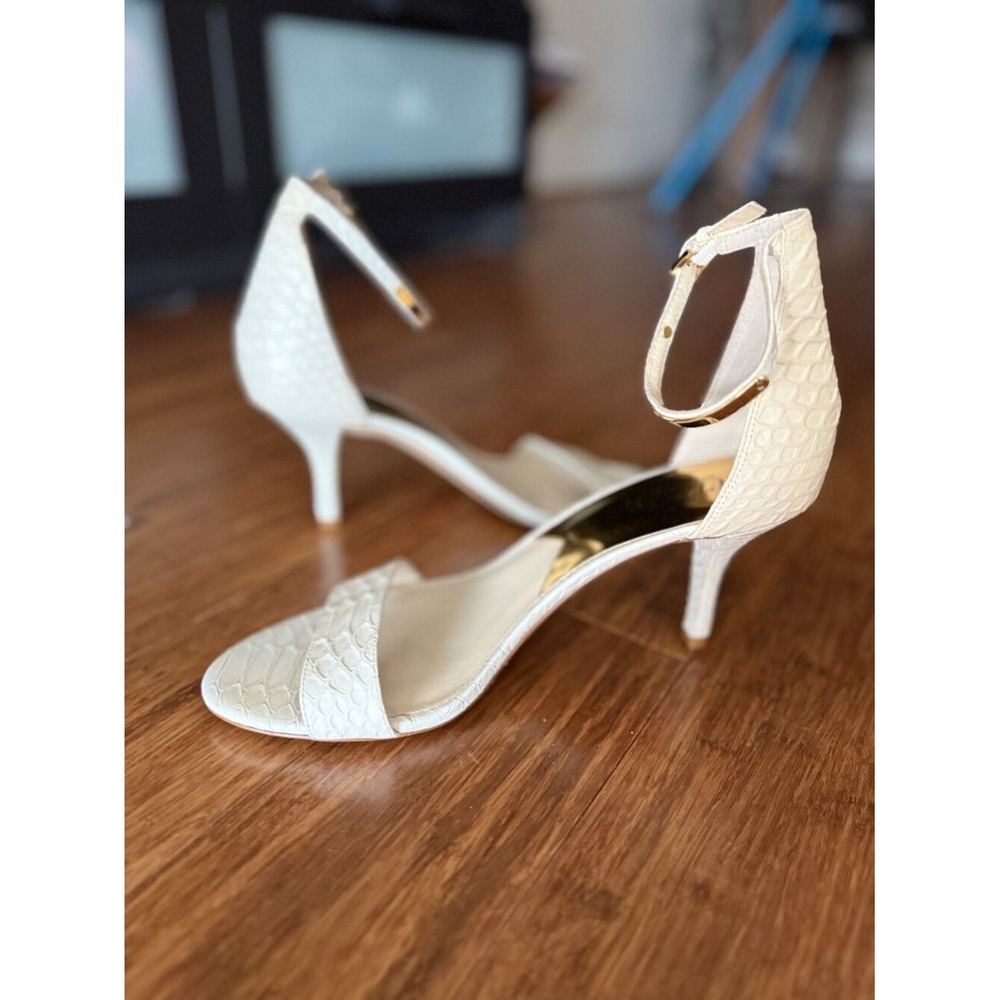 Michael Kors White Snakeskin Embossed Kitten Heel Ankle Strap Sandals Size 10